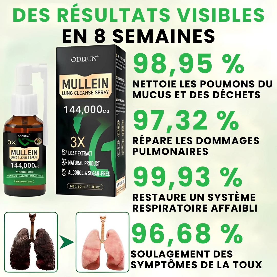 ODEIUN® – Spray Nettoyant des Poumons à la Molène 3X Concentrée - Détox Respiratoire Avancée & Respiration Plus Dégagée