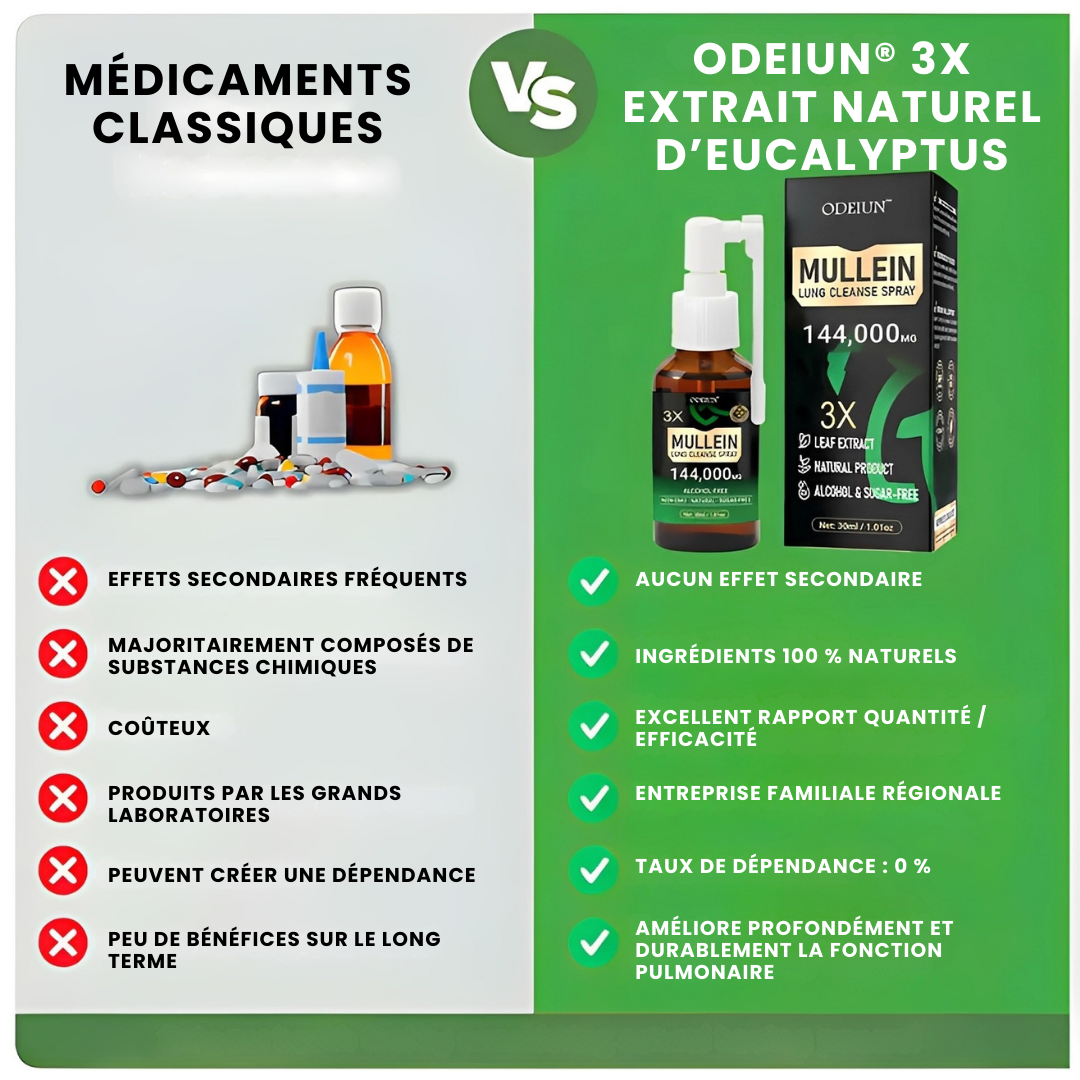 ODEIUN® – Spray Nettoyant des Poumons à la Molène 3X Concentrée - Détox Respiratoire Avancée & Respiration Plus Dégagée