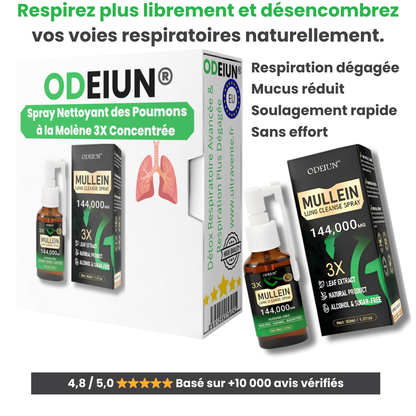 ODEIUN® – Spray Nettoyant des Poumons à la Molène 3X Concentrée - Détox Respiratoire Avancée & Respiration Plus Dégagée