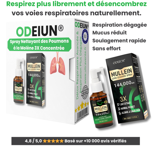 ODEIUN® – Spray Nettoyant des Poumons à la Molène 3X Concentrée - Détox Respiratoire Avancée & Respiration Plus Dégagée